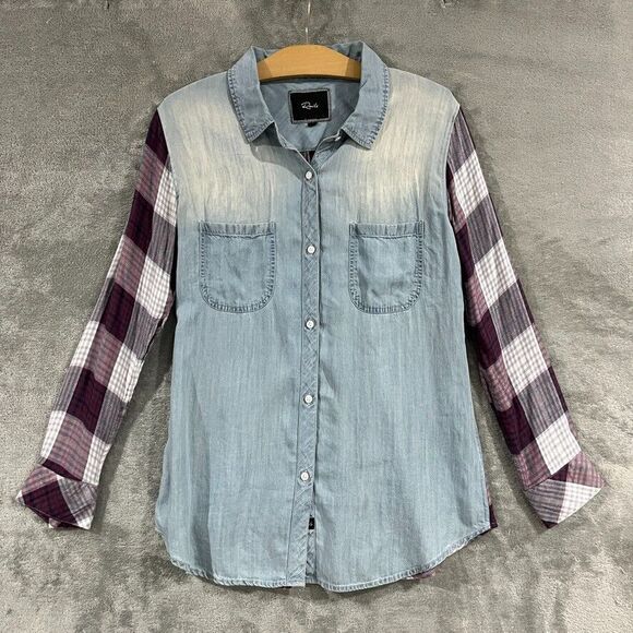 Rails Chambray Plaid Button Down Shirt Long Sleeve Collared Womens Size Medium - Picture 6 of 8